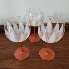 Dorothy Thorpe Terracotta Petals Stem Base Water Wine Goblet Set of 3 READ