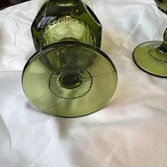 Indiana Glass King’s Crown Thumbprint Avocado Green Goblet. VTG MCM Set of 2
