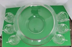 Vintage 13 Piece Riekes Crisa Moderno Cut Top Punch Bowl, Cups – 2 Chips