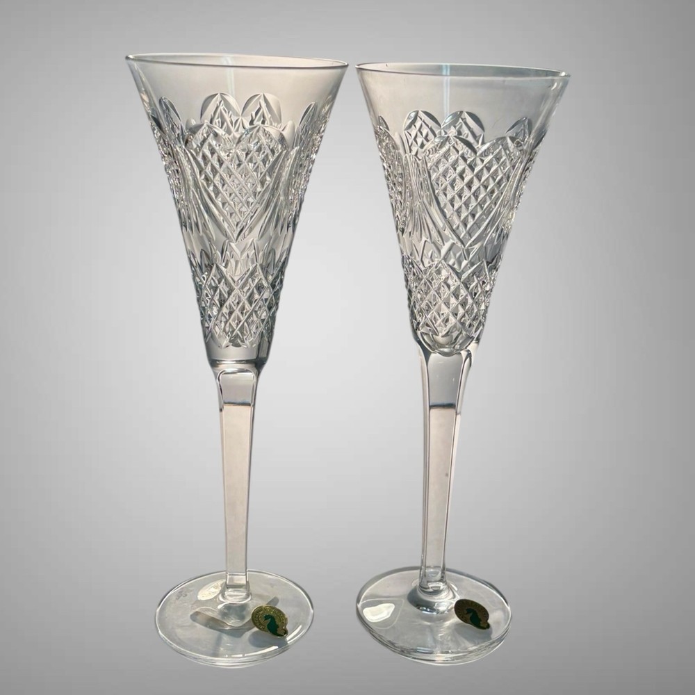 Waterford Crystal Celebration Champagne Toasting Flutes Love Hearts 10.25″ Pair