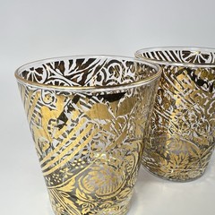 Vintage Hollywood Regency Gold Gilt Glasses MCM Cocktail Tumblers Pair