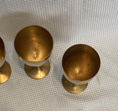 Vintage Gold Tone Metal Wine Goblets Set of 4 Stemmed Barware Glasses