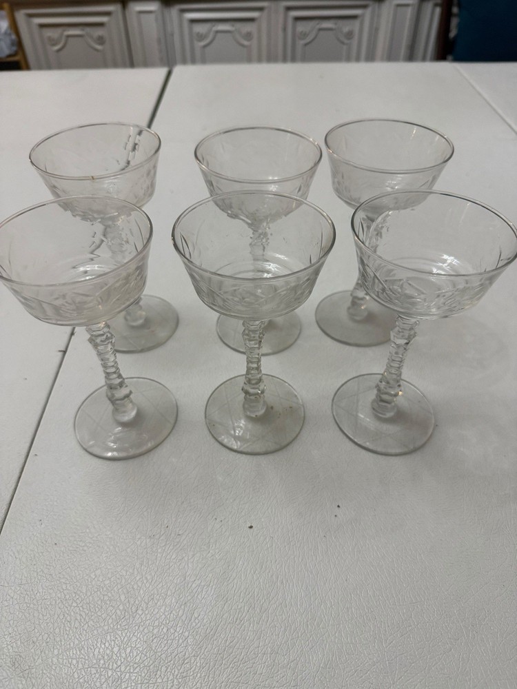 Vintage Libbey Rock Sharpe Arctic Rose Champagne Coupes Set of 6