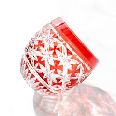 Edo Kiriko Glass Cup Small Shot Glasses For Sake Handmade Colored Glass 3oz Red