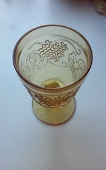 Amber Glass Goblet 1 Only Decorated With Grapes & Leaves 6″ Tall x 3 1/2″ Wide