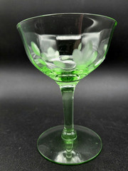Vtg. Uranium Depression Glass Etched Floral Pattern Cordial/Champaign Glass 4″