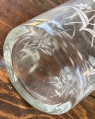Large 6.5” Vintage Clear Glass Cup Vase – White Wheat W/ Greek Gold Around Top