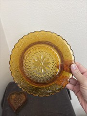 AMBER Round TIARA INDIANA GLASS DAISY CANDY NUT TRINKET + Heart Small Dish