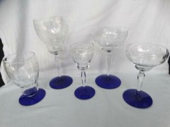 Weston Crystal Gray Cut Flower Clear Liquor Cocktail w/ Cobalt Blue Foot WGL45