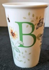 Lenox Butterfly Meadow No lid Tumbler Cup 5.25″ Tall Letter «B» Floral Bee.