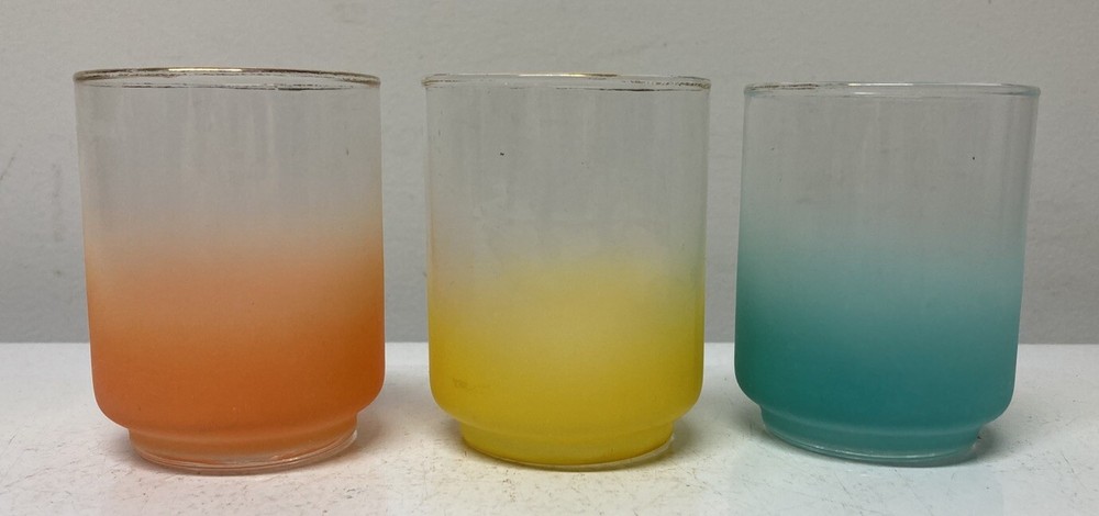 60s MCM Vintage Libbey Blendo Frosted 3PC Juice Cocktail Tumbler Glasses – AS IS