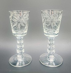 Pair Vintage Tiffin Franciscan #17301 Cut Crystal Wafer Stem Cordial Glassware