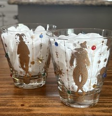 Culver Jeweled Mardi Gras Jester Rocks Glasses Set of 2