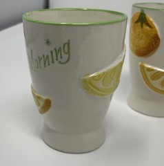 MCM 1961 Ceramic Fruit Theme Tumblers Set of 6 with Green Rim, Glossy Finish