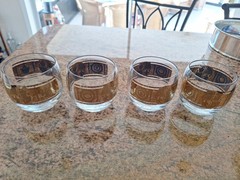 MCM mid century 4 Vito Bari Gold Roly Poly Glasses Culver Style Bar Glasses