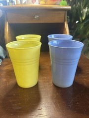 4 Hazel Atlas ModernTone Platonite Pastel Blue & Yellow Tumblers Glasses