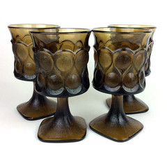 Noritake Spotlight Water Goblet Walnut Brown 6 Inch Set Of 4 MCM Vtg