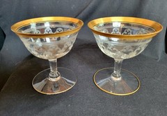 Tiffin Franciscan Set of 2 «Minton»? GOLD Optic Champagne Coupe Sherbert Glasses