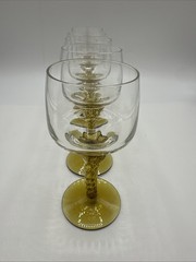 Set of Five Vintage Cordial Glasses. Twisted Clear Amber Feet. See pics.