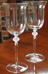 Vtg Set 4 SASAKI ISABELLE Crystal Water Goblets FROSTED CUT LEAF BALL STEM 9 1/8