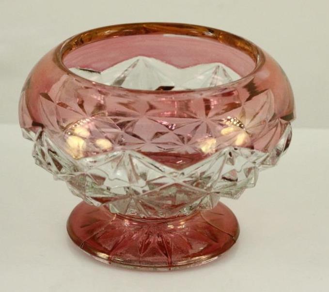 Vintage No 12 Cranberry Flashed Trim RAINBOW ART Pattern Glass Footed Compote