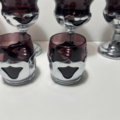 MCM FARBER Bros KROME KRAFT ART DECO COCKTAIL Glasses(4) + 2 Shot AMETHYST GLASS