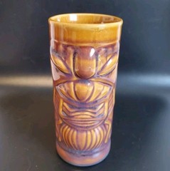 VTG Libbey Brown Stoneware Tiki Hawaiian Ceramic Tall Cocktail Glass 7″ Set of 2