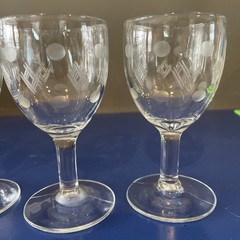 Vintage Criss Cross And Punties Cordial Glasses By Standard Glass set of 5