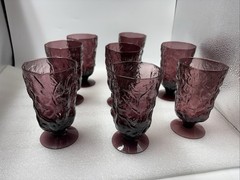 Morgantown Footed 12 Oz. Tumbler Crinkle Seneca Driftwood Amethyst Vtg. Set of 8