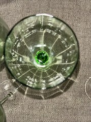 Set Of 8 Antique Wine Glasses With Green Stems