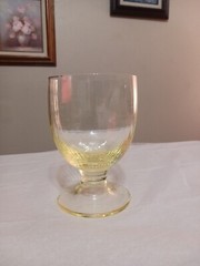 Vintage Rare Yellow Topaz Color Water Glasses Optic Ribbed Stem Footed 3PC Set