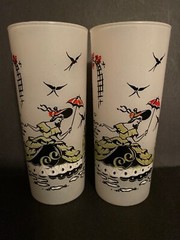 Vintage Victorian Southern Belle Highball Glasses Frosted Libbey Satin White