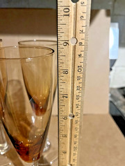 6 Amber Champagne Flutes Bell Shape Glasses W/ Clear Stems Holds 8oz.