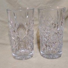Vintage Libby Cut Glass «Hobstar» Pattern Two Glasses Bottom Marked 1970s USA