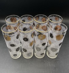 MCM Libbey 22k Gold Trim Coin Tom Collins 7” Highball Bar Glasses Set Of 8
