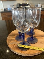 Vintage Libbey Crystal Blue Optic Drape Water Goblets Wine Glasses, set of 5 EUC