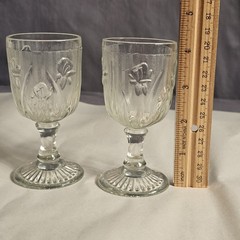 Set of 2 Jeanette Glass Iris & Herringbone Small Goblets Clear 5-3/4″ 6 oz