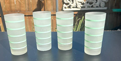 MCM frosted tumblers glasses green banded highball Tom Collins glasses