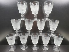 12 Duncan Miller Sandwich Clear 8 Oz Water Goblets Set Vintage Scroll Etched MCM