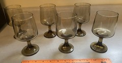 6 Libbey Tawny Accent 5.75” Wine Glasses Set Smoke Brown Retro Bar Stemware
