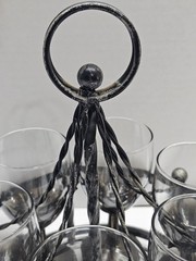 MCM Silver Fade Bar Set 6 Wine Glasses With Metal Caddy