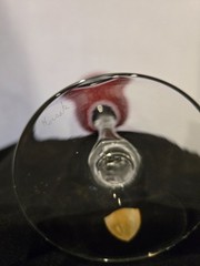Signed Kusak Art Cut Crystal Cranberry Color Cut to Clear Wine Glass Tagged