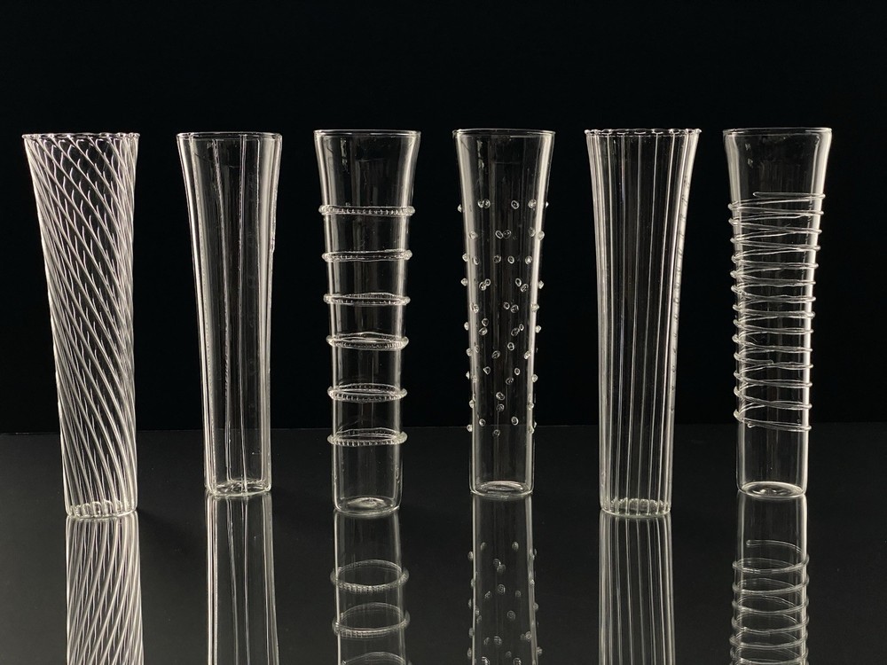 Vintage Mardi Gras Champagne Flutes Set of 6 Art Glass Barware Collection