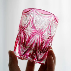 Gold Ruby Crystal Glass Hand Engraved Pink Colored Glass Luxury Whiskey Glasses