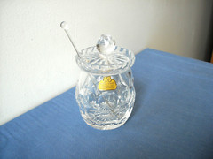 Kristall Neubert Honey Pot Jelly Jam Jar w Lid Spoon Original Label Intact