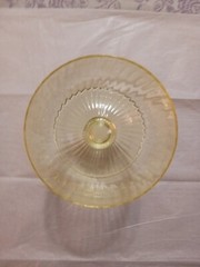 Vintage Rare Yellow Topaz Color Water Glasses Optic Ribbed Stem Footed 3PC Set