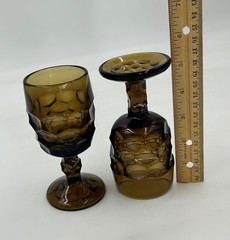 Vtg Viking Glass Georgian Nutmeg Brown Water Wine Goblets Honeycomb MCM Pair 2