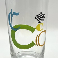 2 Vintage Embossed Monogram C Drinking Glasses Clear Blown Colorful Crown EUC