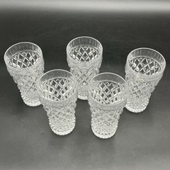 SET 5 Stuart REGENCY Highball Crystal Glasses Criss Cross Cuts 6 1/8″ No Chips