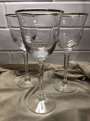 LENOX CRYSTAL MANSFIELD PATTERN WINE GLASS 7 1/3″ GOLD TRIM Set Of 3